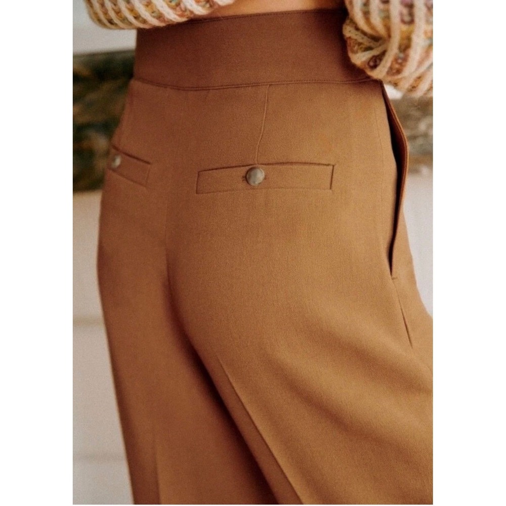 Sezane Damon Camel Brown Wide Leg Ankle Trousers Pants Size 44 S232PAN030M - Picture 2 of 10